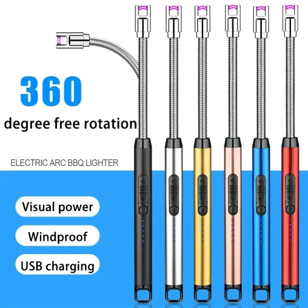 Chargeable USB Electric Lighter Kitchen Barbecue Gas Range Outdoor Plasma Arc Lighter Windproof Flameless Candle Unusual Lighter 1